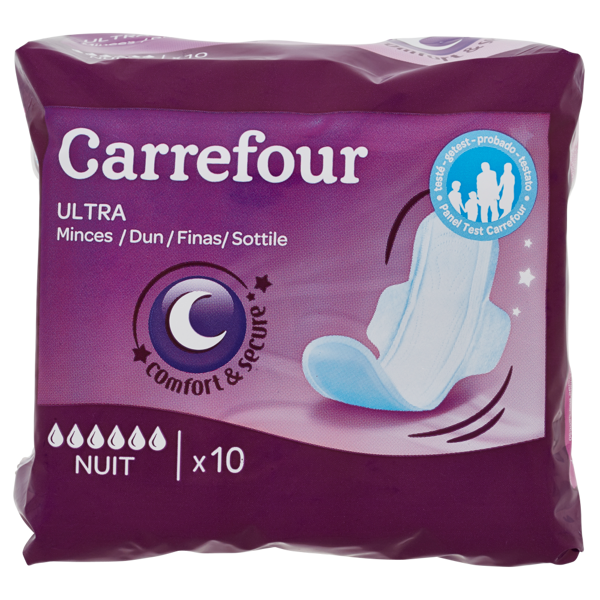 Image of Carrefour 10 Assorbenti ultrasottili con ali Notte 1160979
