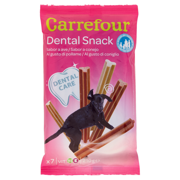 Image of Carrefour Dental snack al gusto di pollame/ al gusto di coniglio per cani x7 210 g 1226981