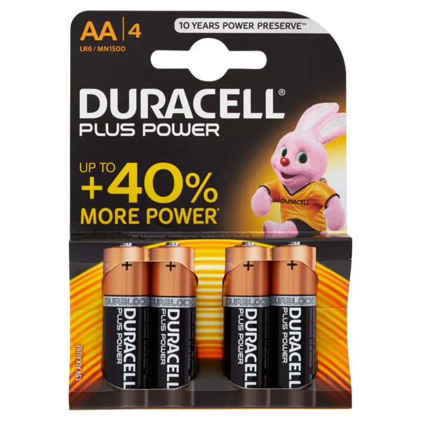 Image of Duracell Plus Power AA LR6 / MN1500 1.5V Alkaline 4 pile 1473423