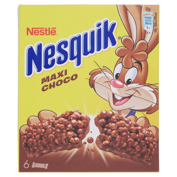 Image of NESQUIK BARRETTA MAXICHOCO cereali al cioccolato su uno strato di cioccolato al latte - 6 pezzi 1476137