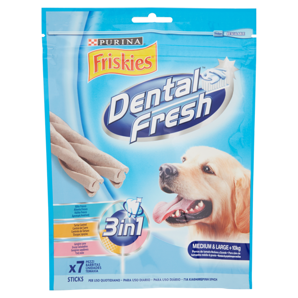 Image of PURINA FRISKIES Dental fresh Snack igiene orale e dentale taglia M/L busta 7 bastoncini x 180 g 1366514