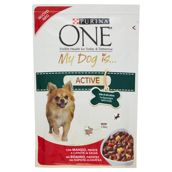 Image of PURINA ONE My Dog Is… Cane Bocconi in Salsa Active con Manzo, Patate e Carote Busta 100 g 1565593