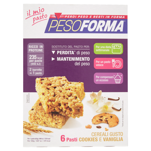 Image of Pesoforma il mio pasto Barrette cereali gusto cookies e vaniglia 12 x 31 g 75376