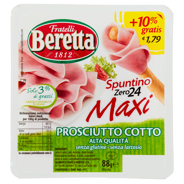 Image of Fratelli Beretta Zero24 Spuntino Maxi Prosciutto Cotto Alta Qualità 88 g 1578052