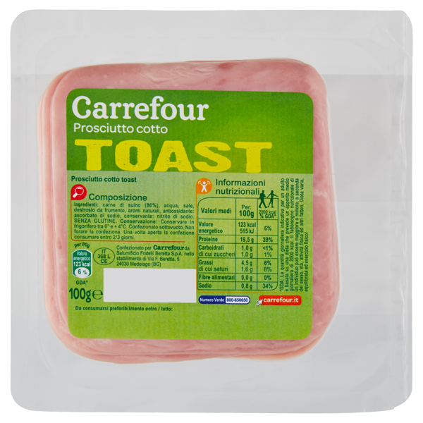 Image of Carrefour Prosciutto cotto Toast 100 g 1107950