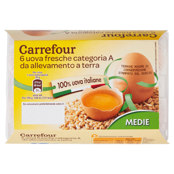 Image of Carrefour 6 uova fresche categoria A da allevamento a terra Medie 1233617