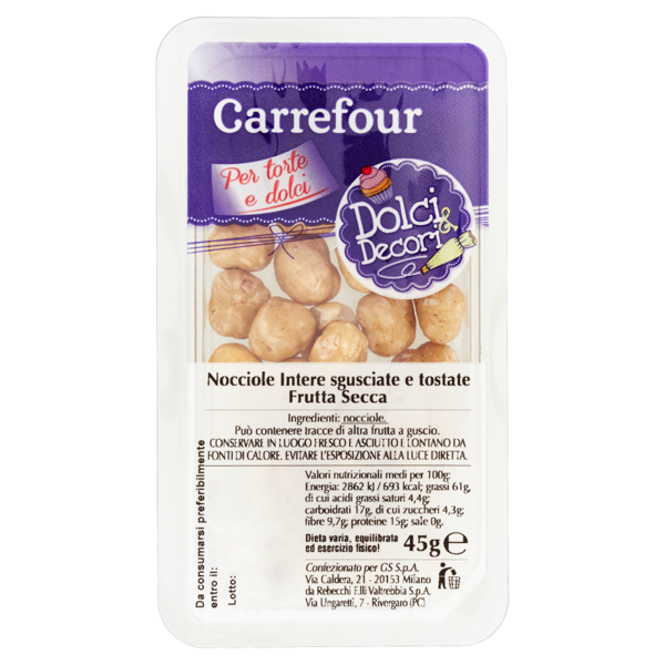 Image of Carrefour Dolci & Decori Nocciole Intere sgusciate e tostate 45 g 1359320