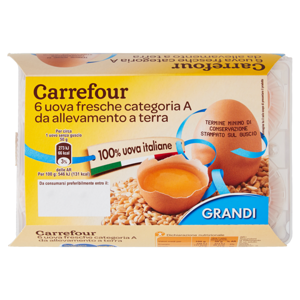Image of Carrefour 6 uova fresche categoria A da allevamento a terra Grandi 1344570