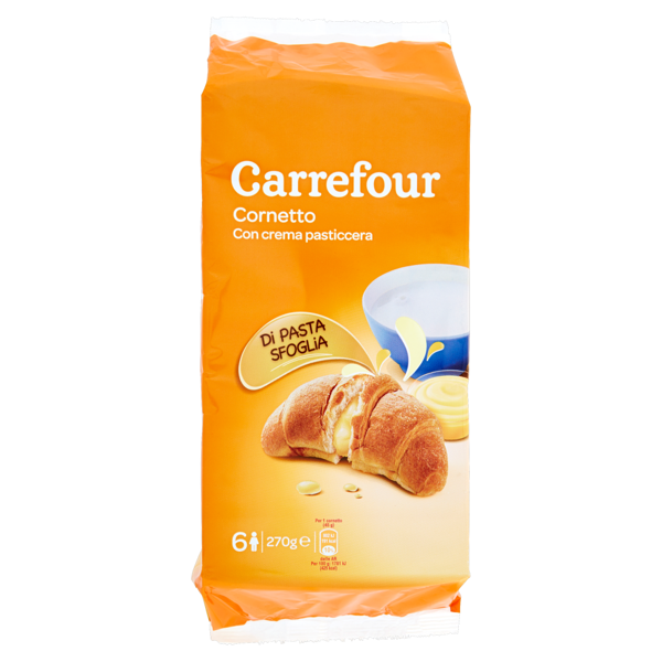 Image of Carrefour Cornetto con crema pasticcera 6 x 45 g 1490793