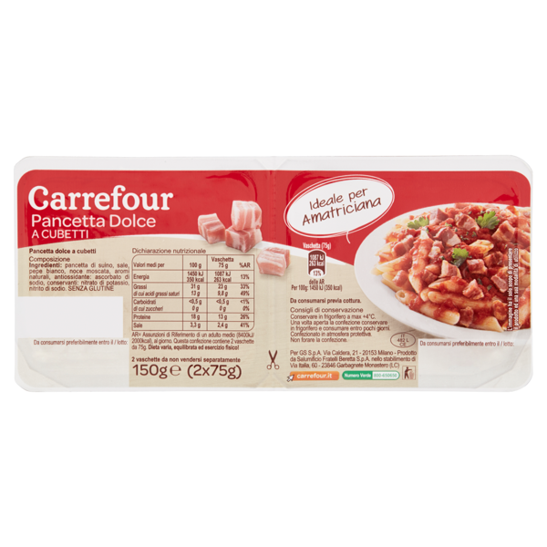 Image of Carrefour Pancetta Dolce a Cubetti 2 x 75 g 1569265