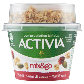 ACTIVIA Mix&Go con Probiotico Bifidus, Yogurt con Muesli, Semi di Zucca e Mirtilli rossi, 170g