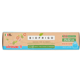 virosac Biofrigo Sacchi per Alimenti Biodegradabili e Compostabili  23x32 cm Medium 2,5 Litri 30 pz