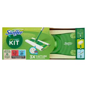 Swiffer Starter Kit - Scopa con 1 Manico + 8 Panni Catturapolvere