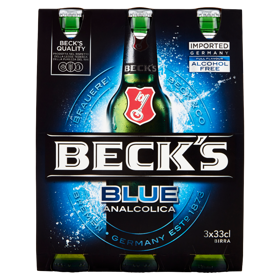 BECK'S BLUE Birra pilsner tedesca analcolica bottiglia 3x33cl