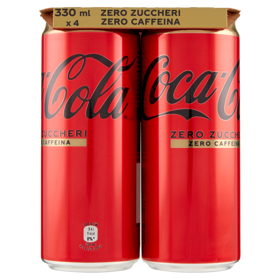 COCA-COLA Zero Zuccheri Senza Caffeina 330 ml X4 (lattina)
