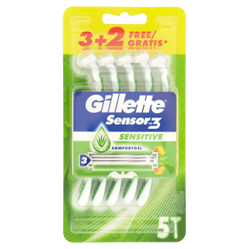 Gillette Sensor3 Sensitive Rasoio da Uomo Usa e Getta - 3 rasoi + 2 Gratis