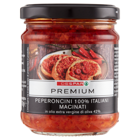 Despar Premium Peperoncini 100% Italiani Macinati In olio extra vergine di oliva 42% 170 g