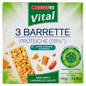 Despar Barrette Proteiche (28%**) Arachidi e Caramello Salato 3 x 38 g