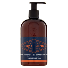 King C. Gillette Detergente Barba e Viso con Acqua di Cocco, Olio di Argan e Olio di Avocado 350 ml