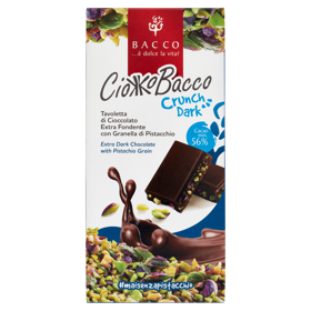 Bacco CiokkoBacco Crunch Dark Tavoletta di Cioccolato Extra Fondente con Granella di Pistacchio 100g